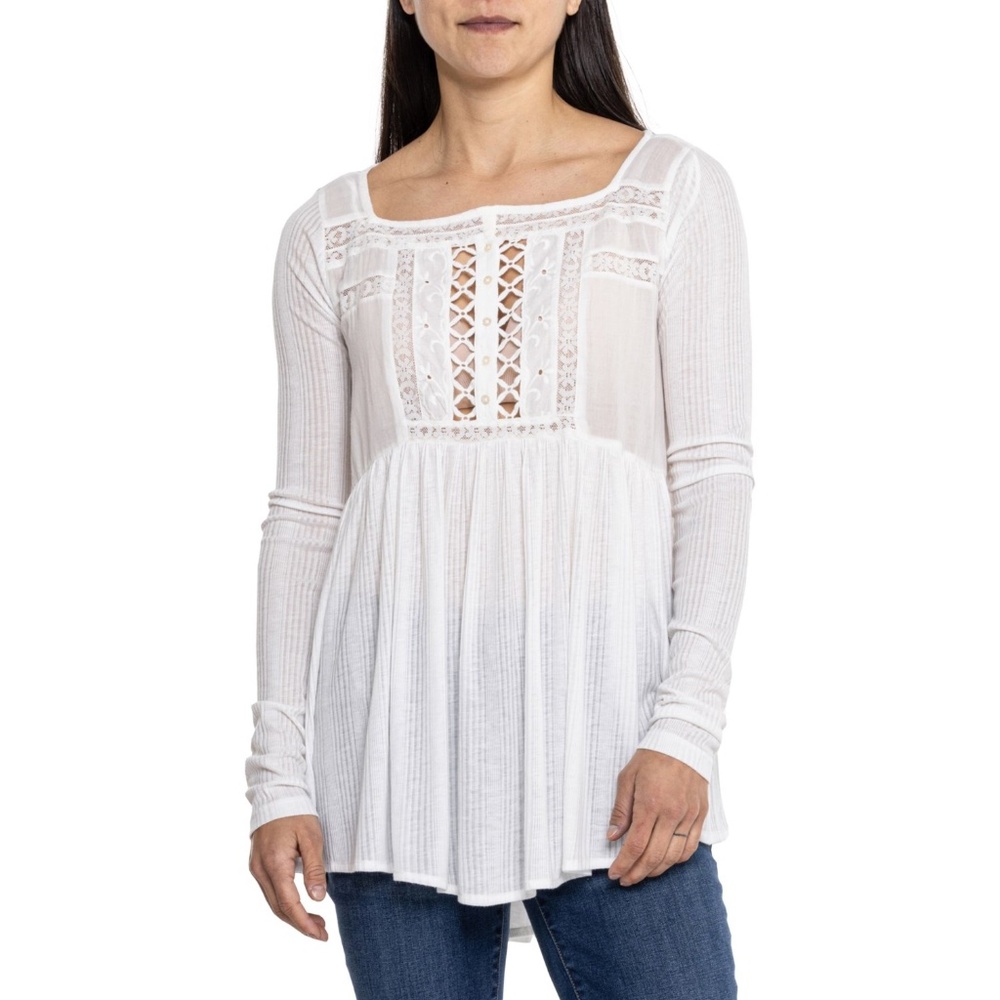 Free People White Lace Detail Blouse